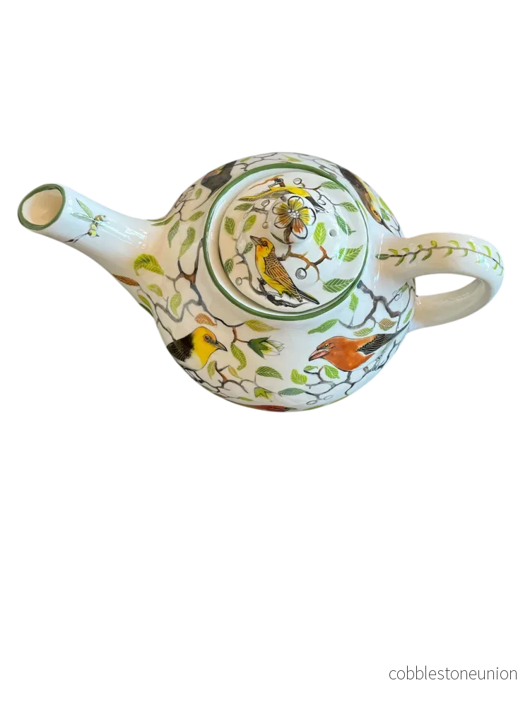 Tekanna Fågelmotiv 17 cm - Handgjort Porslin Zimbabwe - Bild 3