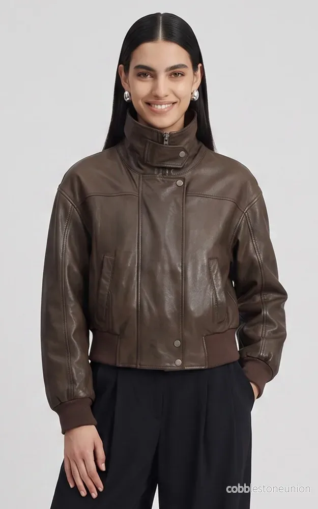 Brown Henriette Short Leather Blouson – Women