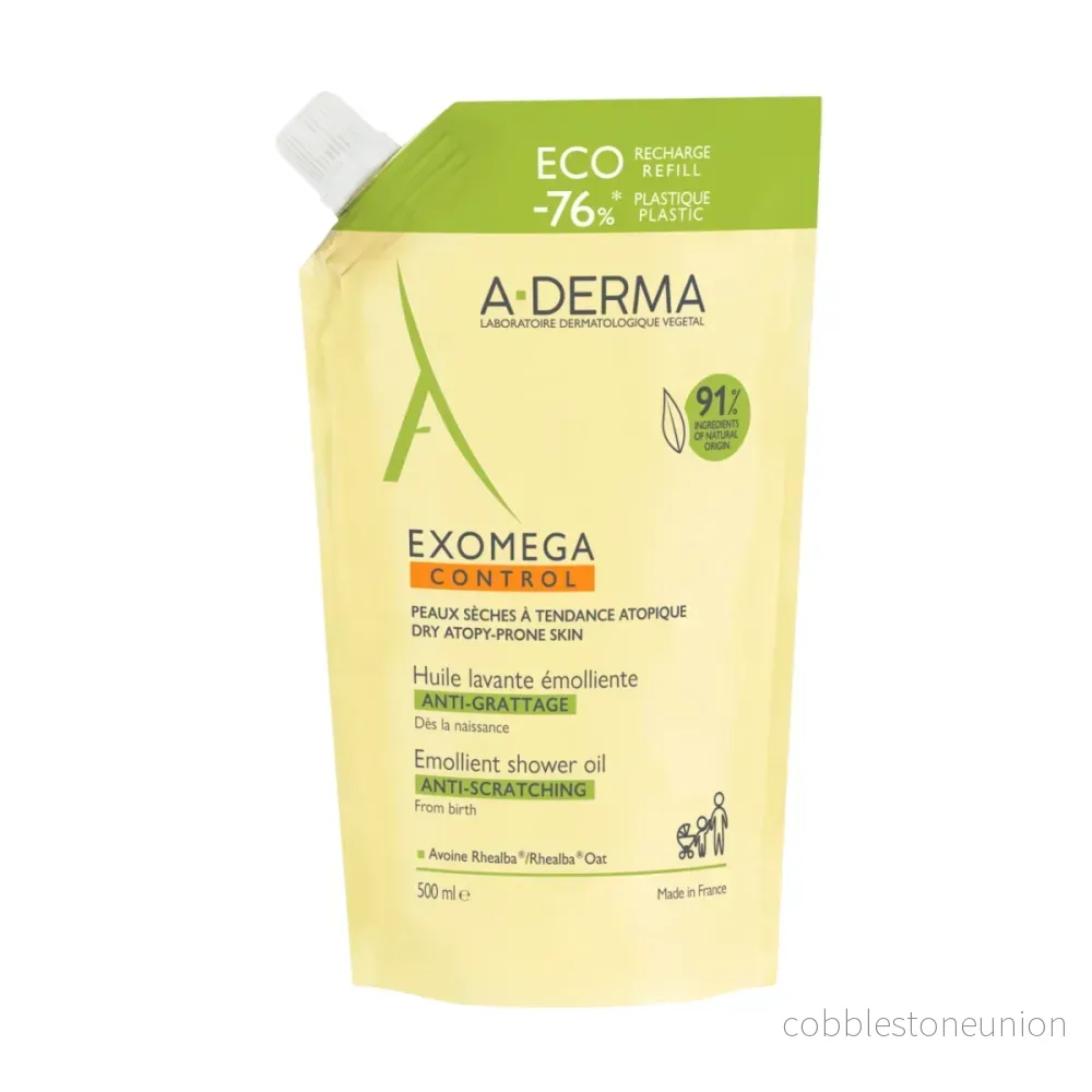 A-Derma, Exomega Control, Emollient, Duscholja, För mycket torr till atopisk känslig hud, 500, ml Refill