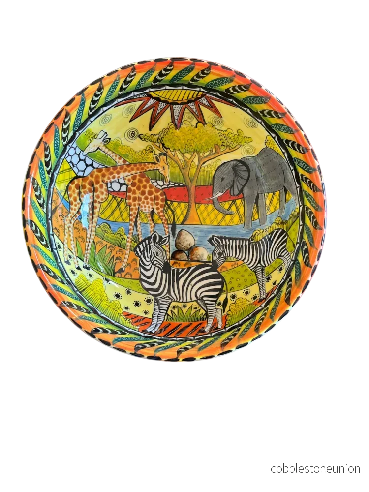 Skål Safarimotiv 20 cm - Handgjort Porslin Zimbabwe