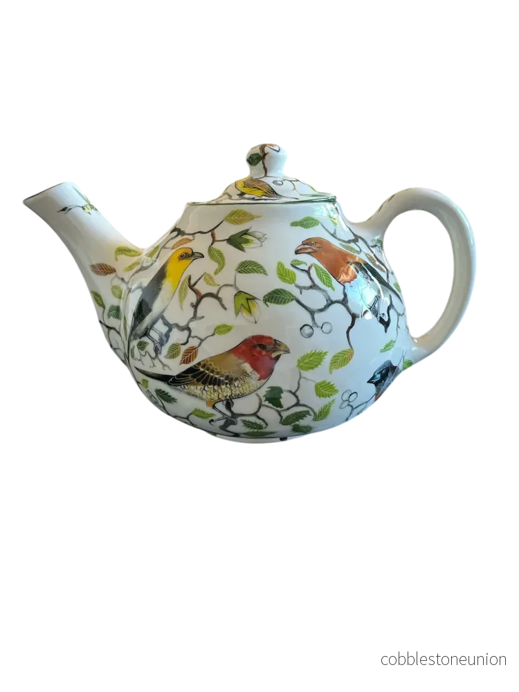 Tekanna Fågelmotiv 17 cm - Handgjort Porslin Zimbabwe - Bild 2