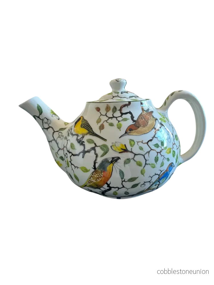 Tekanna Fågelmotiv 17 cm - Handgjort Porslin Zimbabwe