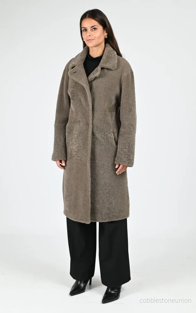 Taupe Aina Reversible Shearling Coat – Women Taupe Aina Reversible Shearling Coat – Women