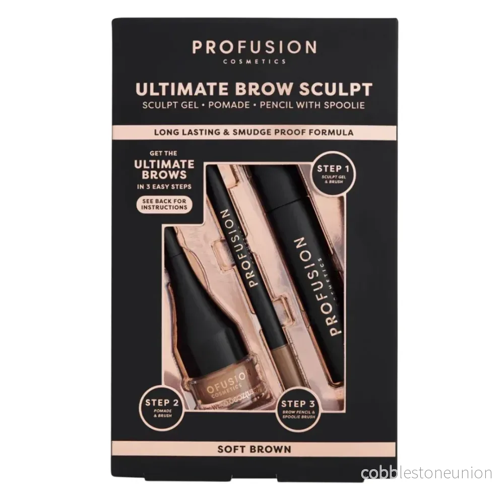 Set Profusion Cosmetics: Ultimate Brow Sculpt, Eyebrow Gel, Soft Brown, 1.8 g + Ultimate Brow Sculpt, Defining, Eyebrow Cream Pencil & Brush 2-In-1, Soft Brown, 0.07 g + Ultimate Brow Sculpt, Eyebrow Pomade, Soft Brown, 4 ml