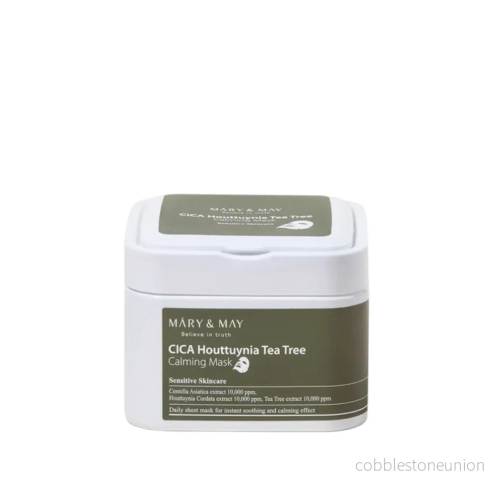 Mary and May, CICA Houttuynia Tea Tree Calming, Soothing & Calming, Sheet Mask, For Face, Weekly or as needed, 30 pcs