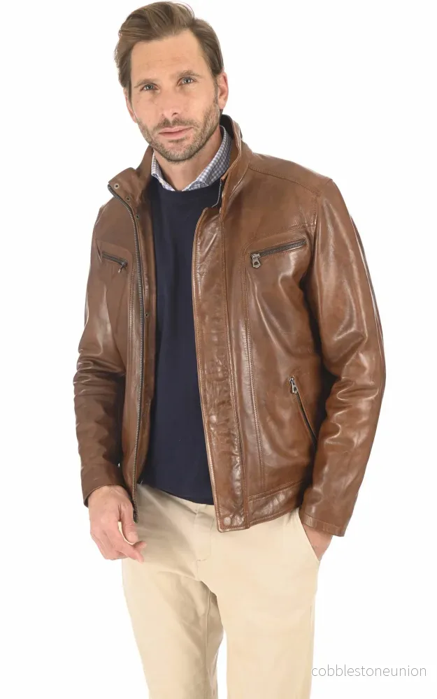 Falconero Brown Leather Jacket – Men Falconero Brown Leather Jacket – Men