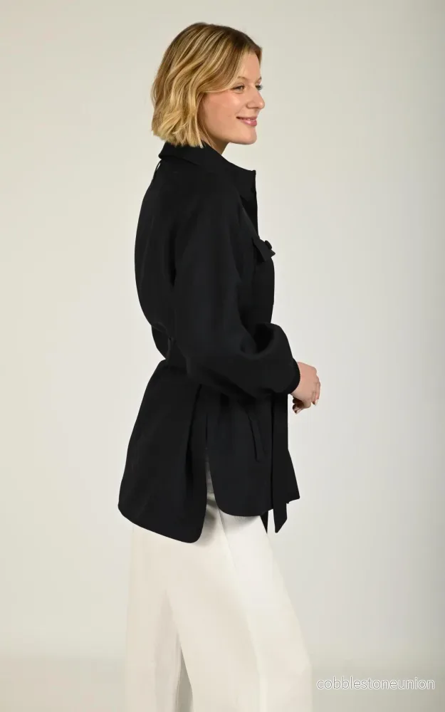 Navy Blue Eugenia Wool Gabardine Coat - Women - Bild 3