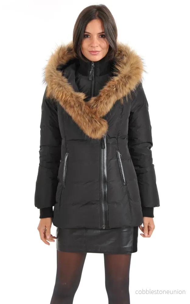 Black Foxy Mixed-Media Down Jacket – Women Black Foxy Mixed-Media Down Jacket – Women