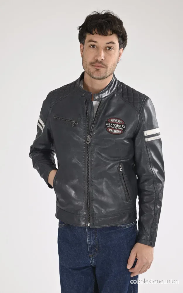 Spencer Blue Leather Motorcycle Jacket – Men