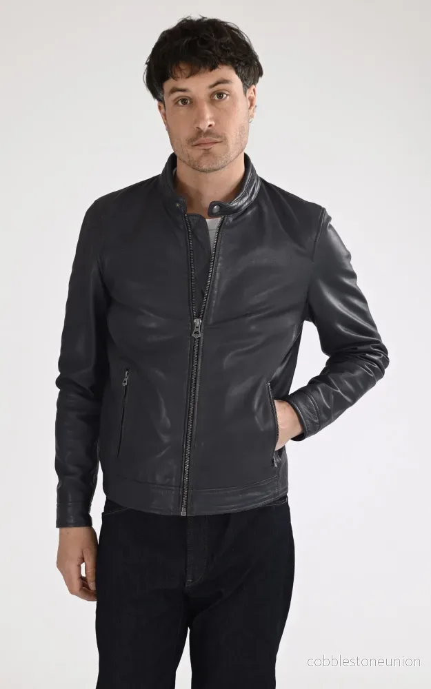Mercer Blue Leather Jacket – Men