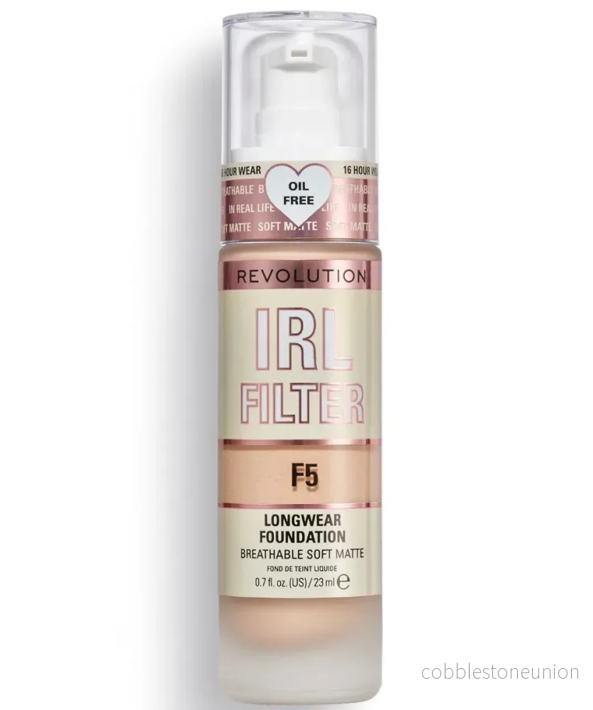 Makeup Revolution, IRL Filter, Oljefri, Långvarig användning, Krämfoundation, F5, 23 ml