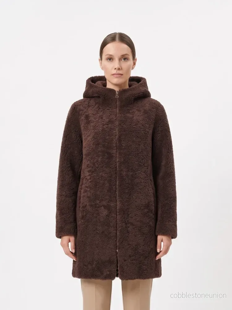 Delaney, 87 cm. – Hood Curly Lamb – Women Brown