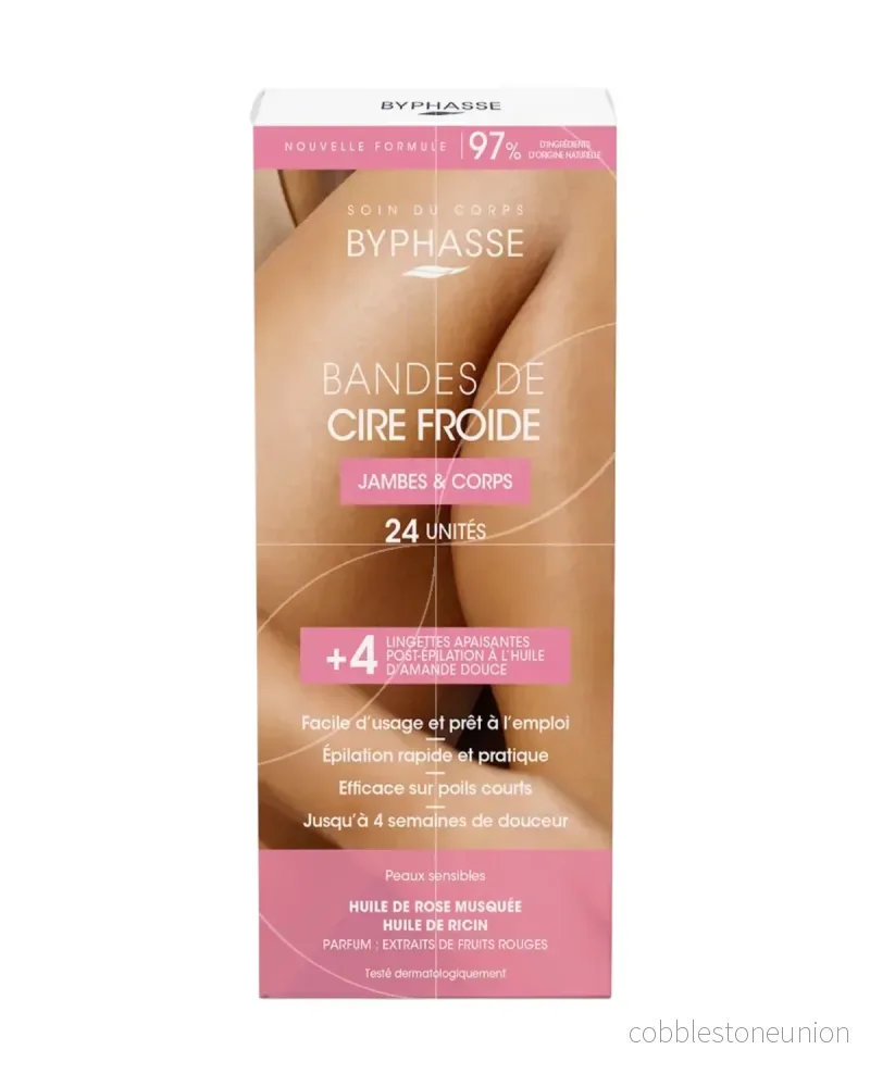 Set, Byphasse, Cold Wax, Vaxremsor för hårborttagning, För ben, 24 st Set, Byphasse, Cold Wax, Vaxremsor för hårborttagning, För ben, 24 st