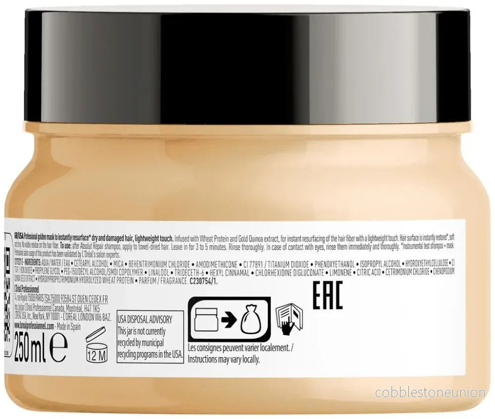 L'Oreal Professionnel, Serie Expert Absolut Repair Golden, Protein + Guld quinoa, Hårinpackning, Omedelbar ytbehandling, 250 ml - Bild 2