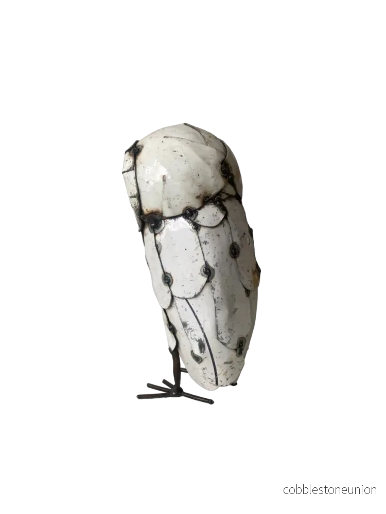 Uggla Vit 27 cm – Handgjord Metallskulptur från Zimbabwe - Bild 2
