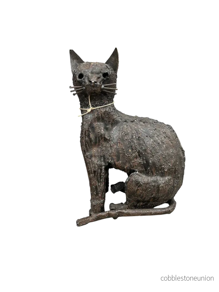 Katt 33 cm – Handgjord Metallskulptur från Zimbabwe