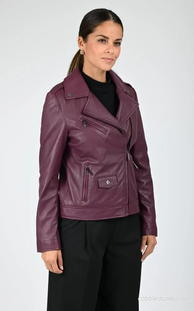 Burgundy Samba Leather Biker Jacket – Women