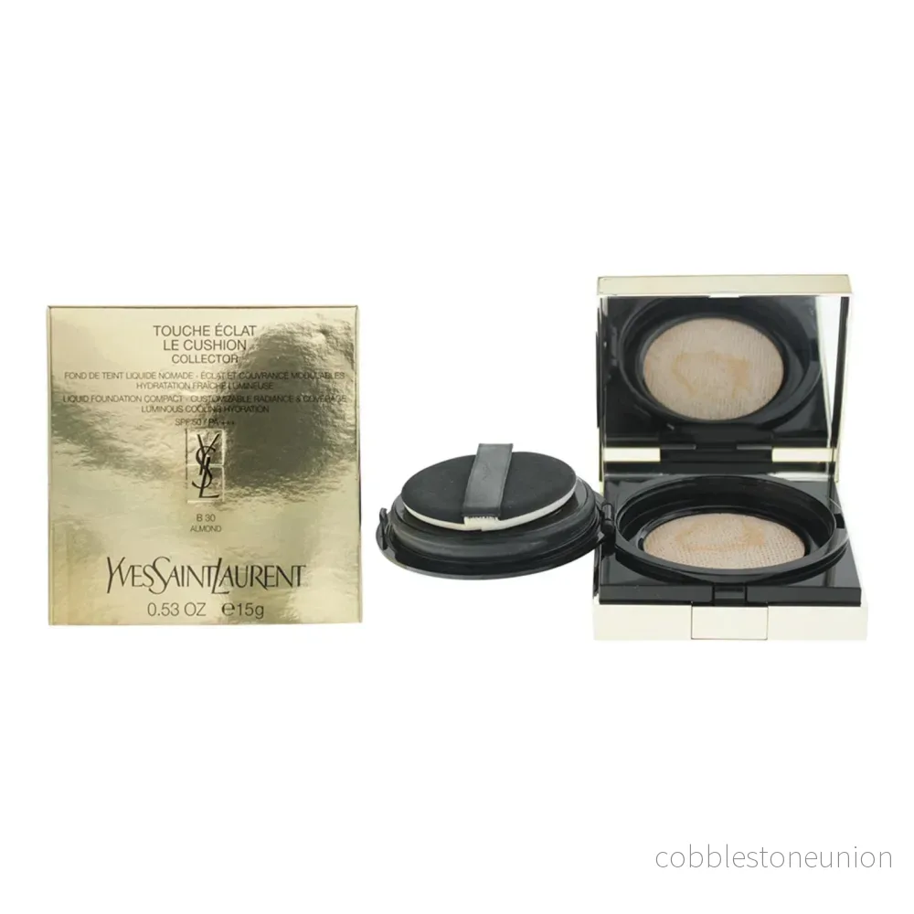 Yves Saint Laurent, Touche Eclat Le Cushion Collector, gyllene pigment och antioxidanter, Lysande, Flytande foundation, B30, Almond, 15 g Yves Saint Laurent, Touche Eclat Le Cushion Collector, gyllene pigment och antioxidanter, Lysande, Flytande foundation, B30, Almond, 15 g