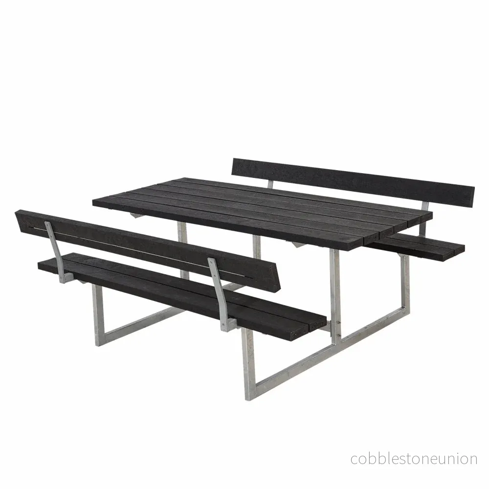 Basic bord-/bænkesæt med 2 ryglæn – 177 cm – RePlast – sort