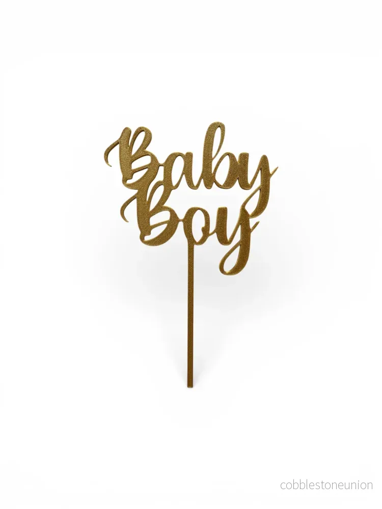 Cake Topper Baby Boy – Guld/Silver