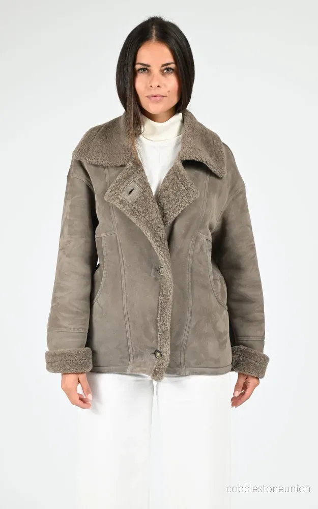 Taupe Coraline Shearling Jacket – Women Taupe Coraline Shearling Jacket – Women