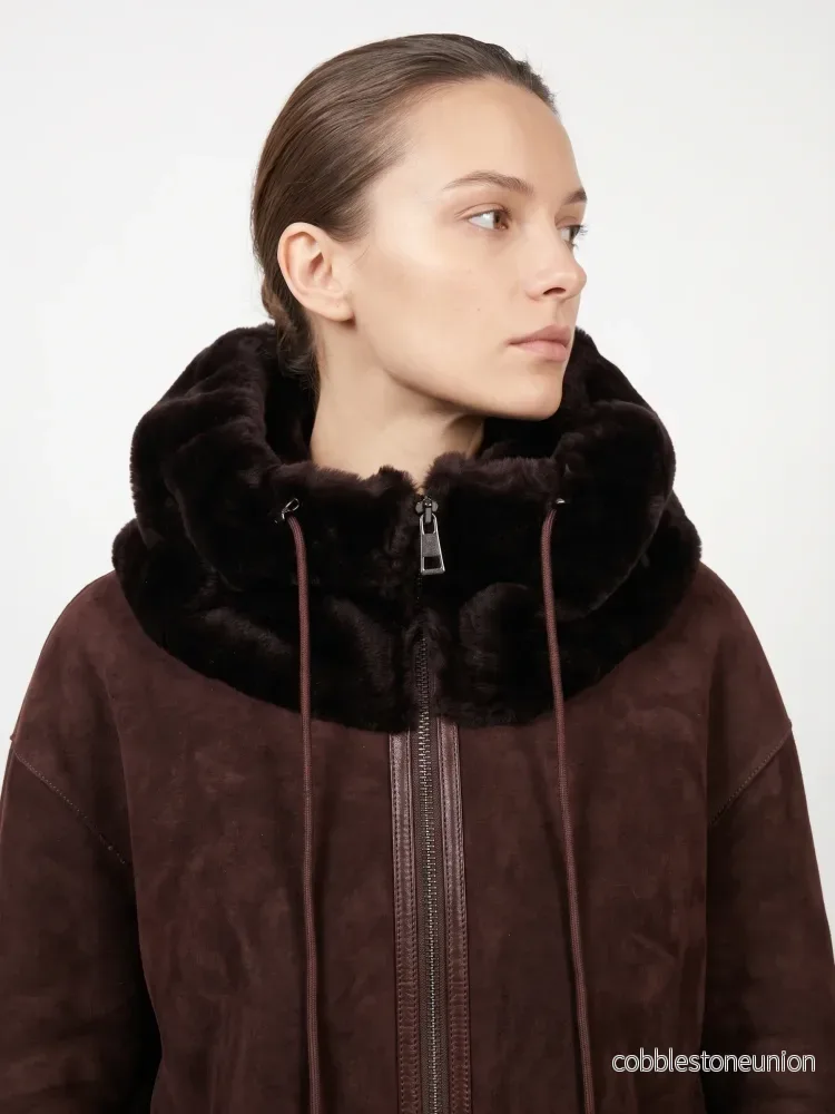 New Gabiana, 108 cm. - Hood Suede Lamb - Women Dark Brown - Bild 2