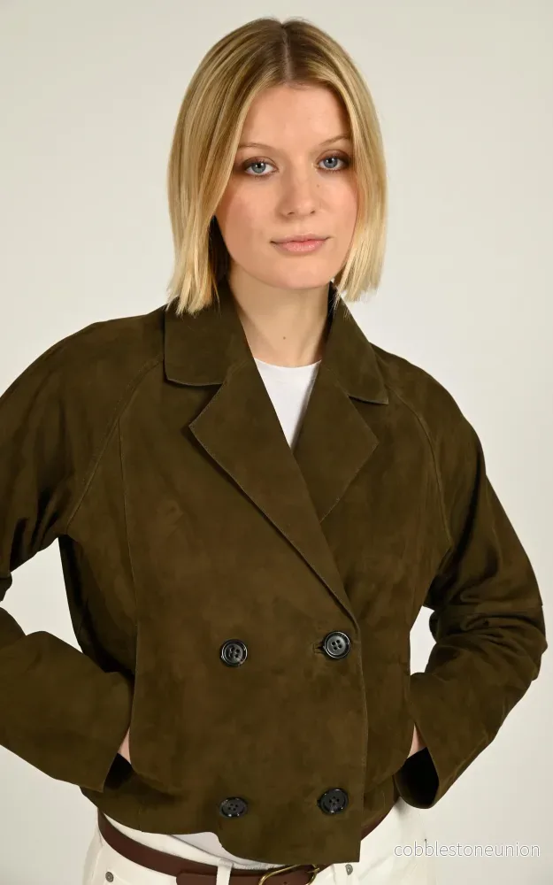 Khaki Alex Short Suede Jacket – Women Khaki Alex Short Suede Jacket – Women