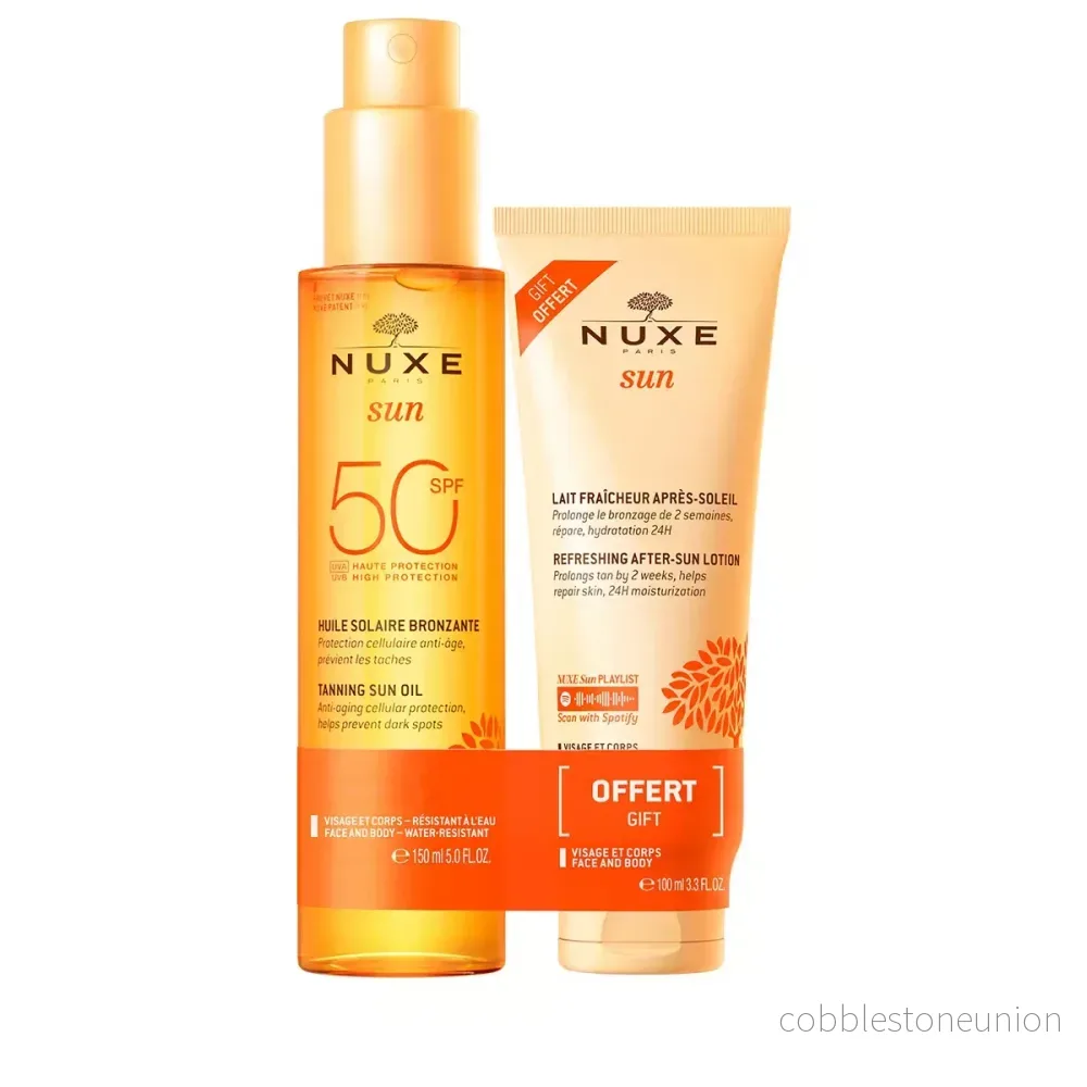 Nuxe-set: Sol, Anti-age, Brun-utan-sol-olja, SPF 50, 150 ml + Sol, Uppfräschande, After-sun-lotion, 100 ml Nuxe-set: Sol, Anti-age, Brun-utan-sol-olja, SPF 50, 150 ml + Sol, Uppfräschande, After-sun-lotion, 100 ml