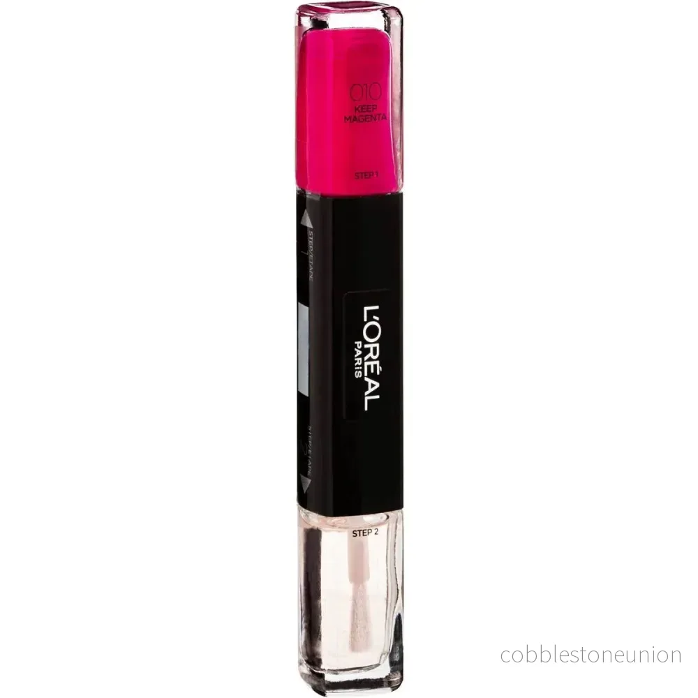 L’Oreal Paris, Infallible, Nagellack 2-i-1, 010, Behåll Magenta, 2 x 5 ml