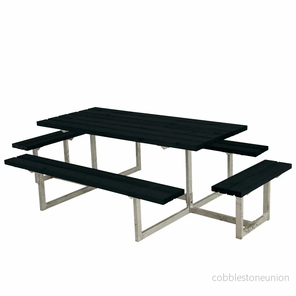Basic bord-/bænkesæt med 2 påbygninger - 260 cm - sort