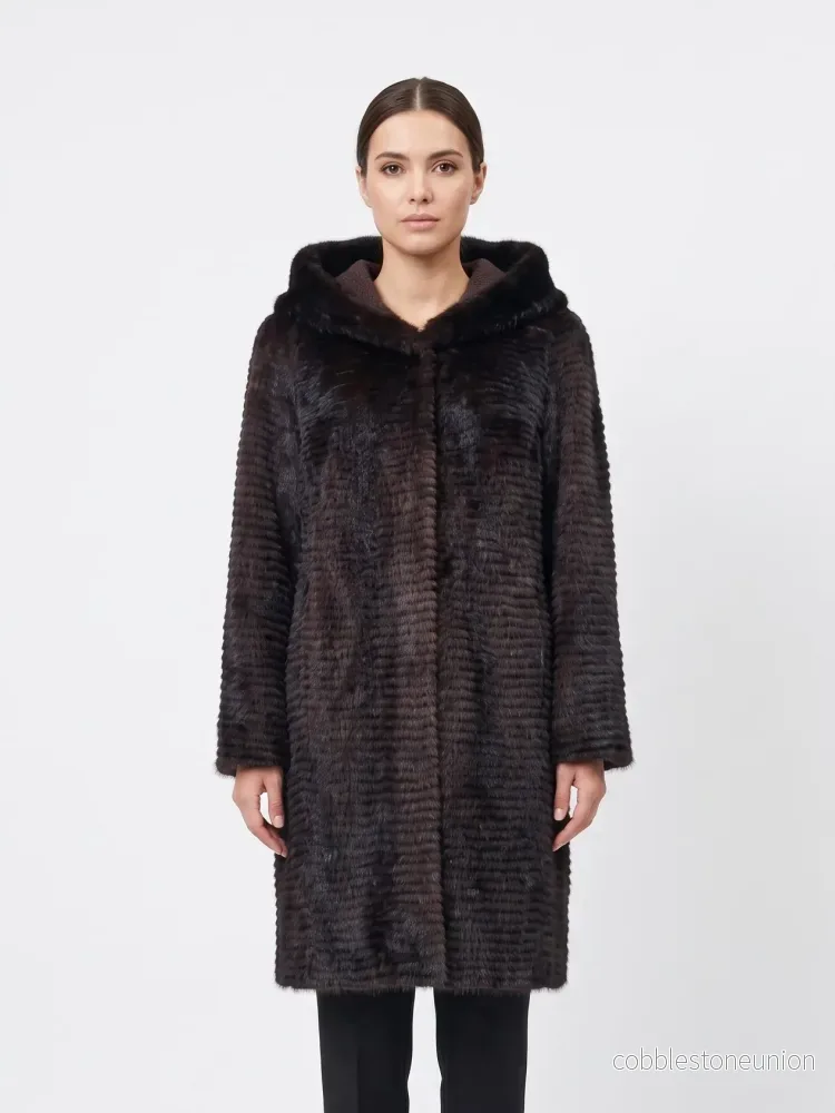Juvignac, 95 cm. – Hood Mink & Wool – Women Mahogany