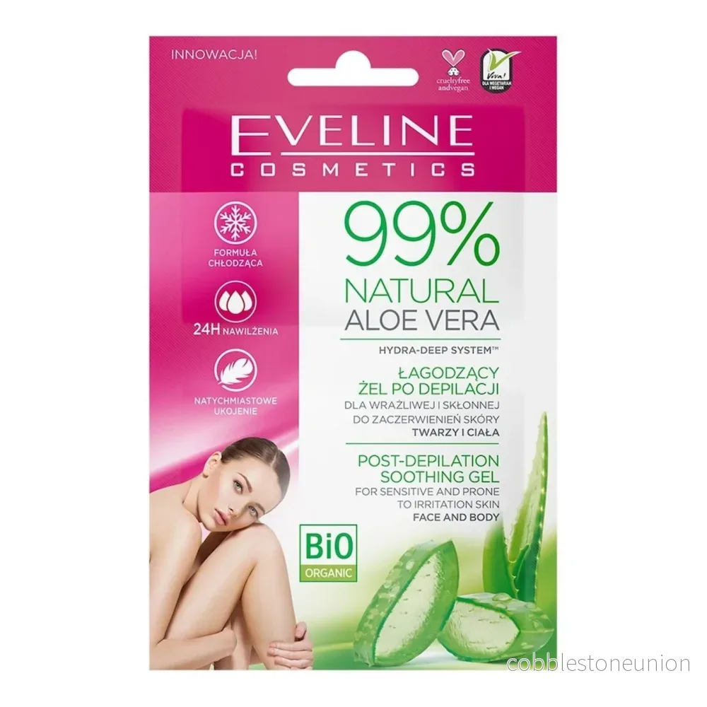 Duo-set, Eveline Cosmetics, 99 % naturlig aloe vera, lugnande, aftershave-gel, ansikte och kropp, 2 st, 10 ml