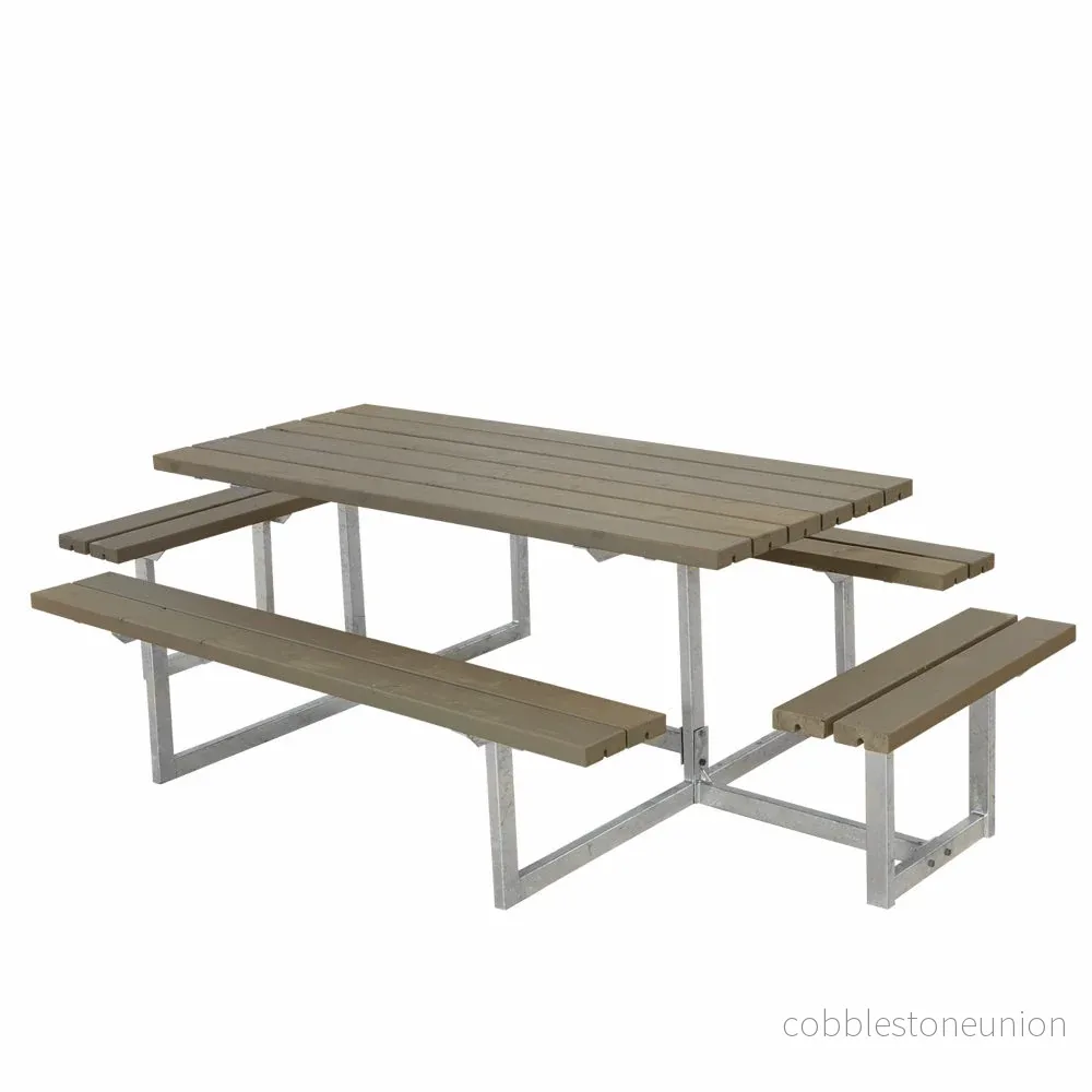 Basic bord-/bænkesæt med 2 påbygninger – 260 cm – gråbrun