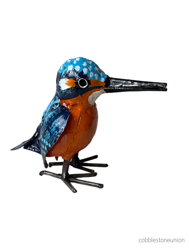 Kungsfiskare Målad 10 cm – Handgjord Metallskulptur från Zimbabwe - Bild 2