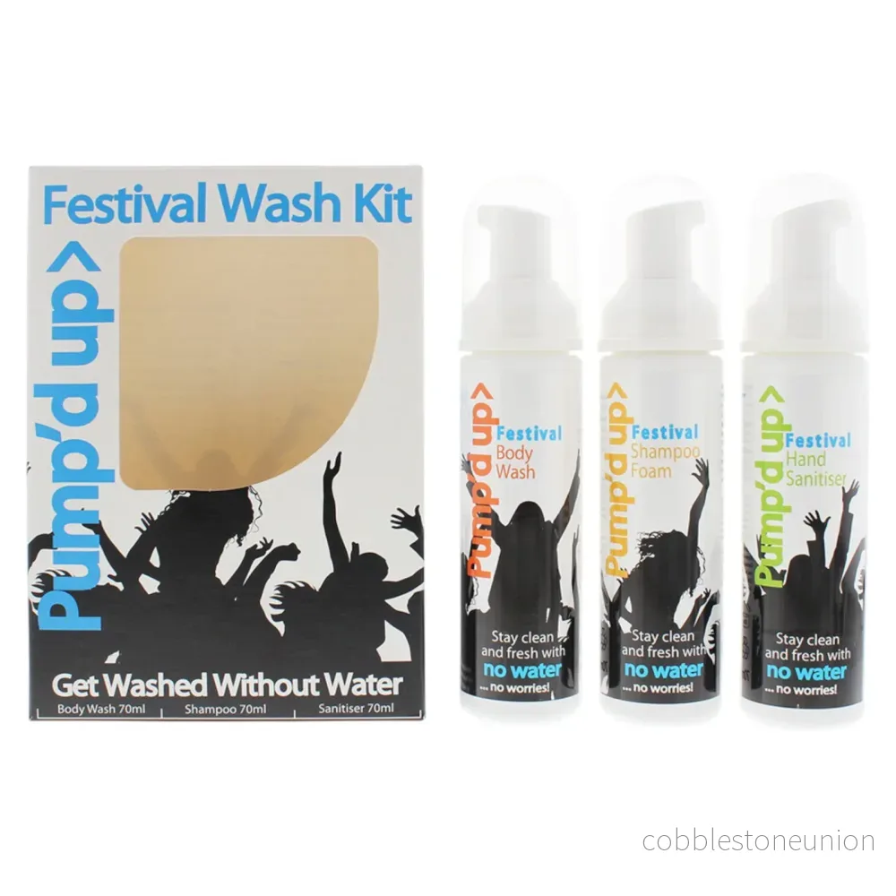 Set Pump’D Up: Festival, återfuktande, kroppstvätt, 70 ml + Festival, återfuktande, skum, 70 ml + Festival, rengörande, handgel, 70 ml