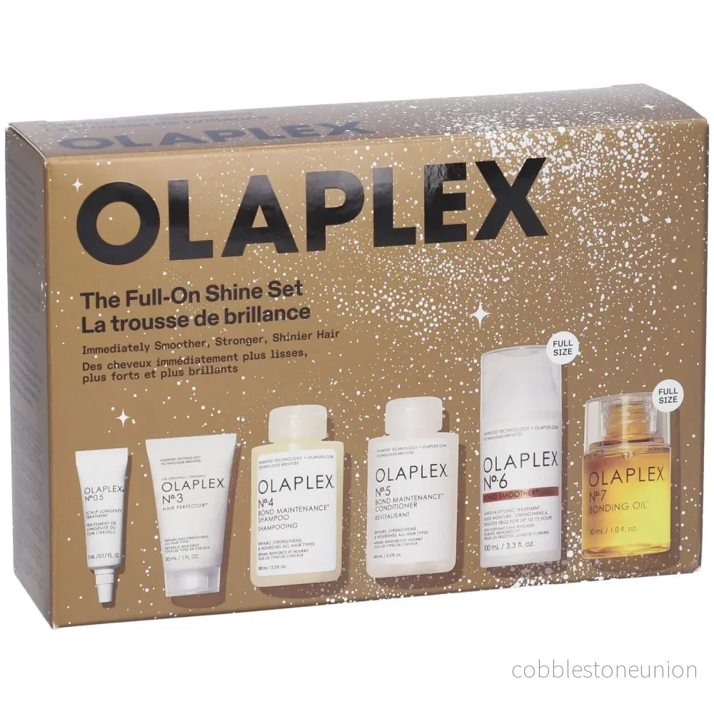 Full-On Shine Set Olaplex: No.6 Bond Smoother, hårstylingkräm, 100 ml + No.3 Hair Perfector, hårkrämsbehandling, för vitalisering, 30 ml + No.4 Bond Maintenance, hårschampo, reparerande och stärkande, 30 ml + No. 0.5 Scalp Longevity Treat… Full-On Shine Set Olaplex: No.6 Bond Smoother, hårstylingkräm, 100 ml + No.3 Hair Perfector, hårkrämsbehandling, för vitalisering, 30 ml + No.4 Bond Maintenance, hårschampo, reparerande och stärkande, 30 ml + No. 0.5 Scalp Longevity Treat…