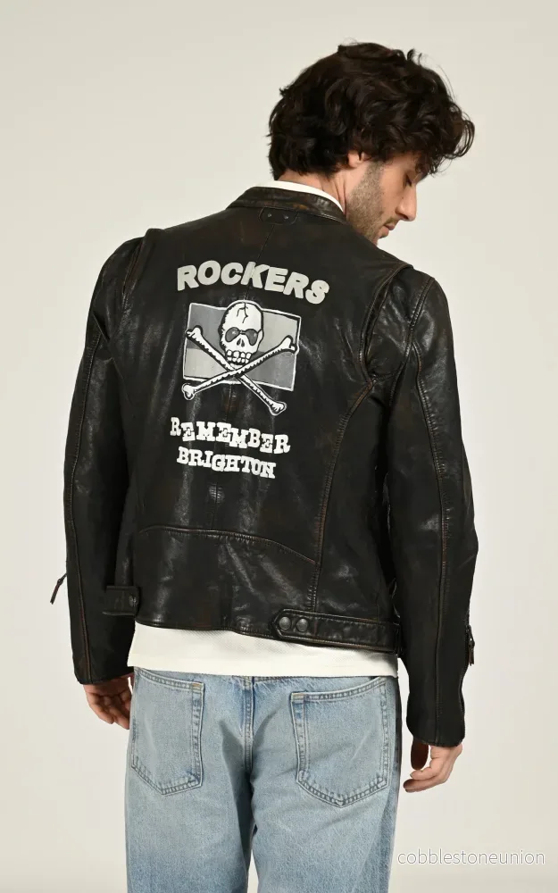 Black Akron Rock Leather Jacket - Men - Bild 2