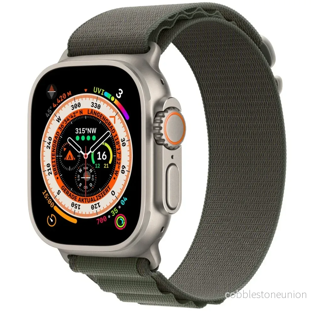 Apple Watch Ultra (2022) | 49 mm | GPS + Cellular | Silver | Green Alpine Loop Medium | Utmärkt skick Apple Watch Ultra (2022) | 49 mm | GPS + Cellular | Silver | Green Alpine Loop Medium | Utmärkt skick