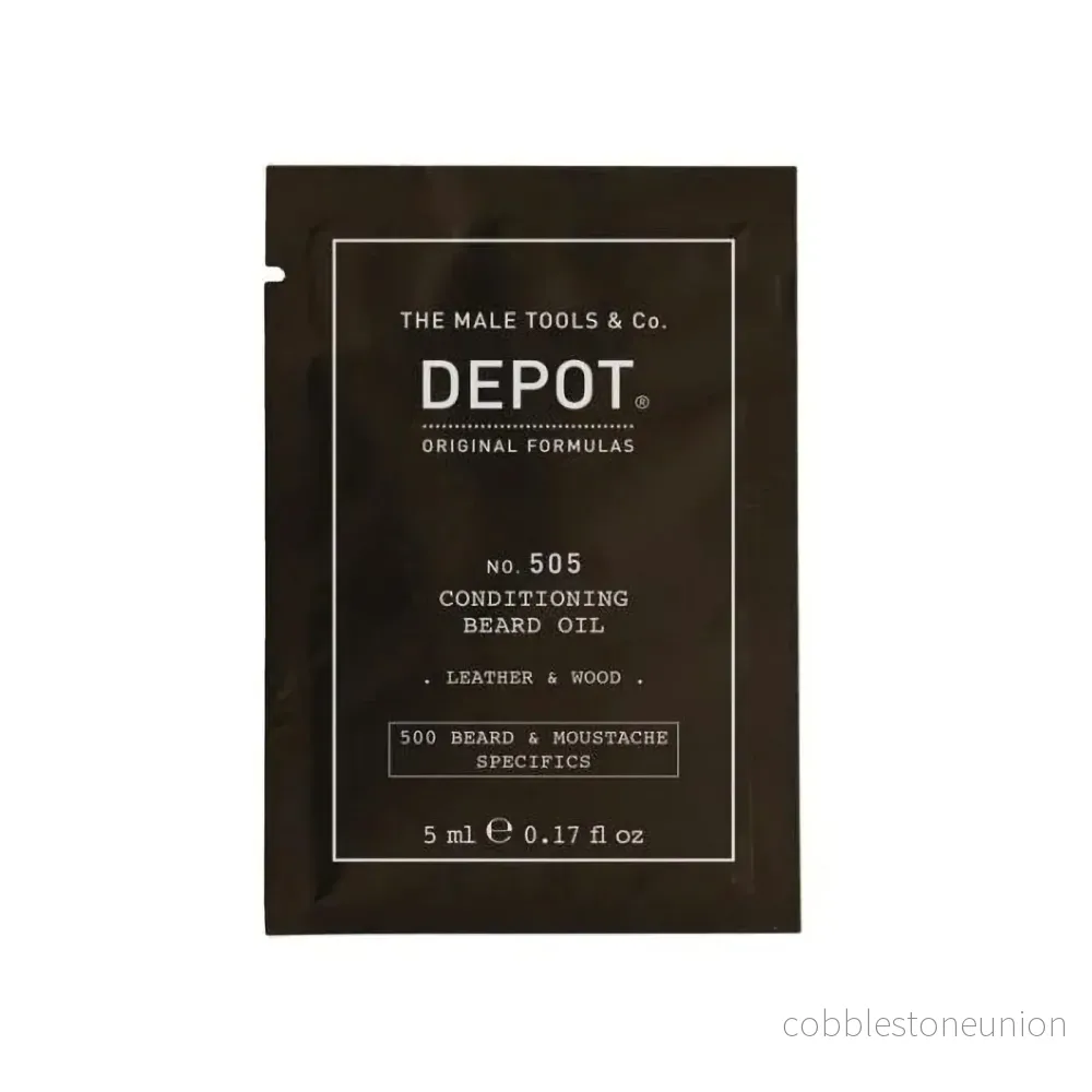 Depot, 500 Beard & Mustache Specifics No. 505, Beard Oil, Leather & wood, Vitamin E, For shine and softness, 5 ml Depot, 500 Beard & Mustache Specifics No. 505, Beard Oil, Leather & wood, Vitamin E, For shine and softness, 5 ml