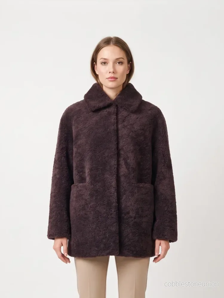 Irene-C, 72 cm. – Collar Curly Lamb – Women Coffee