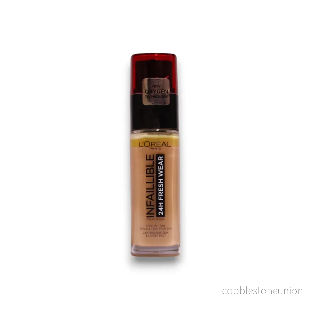 L’Oreal Paris, Infaillible 24h Fresh Wear, Heltäckande, Flytande foundation, 300, Amber, SPF 25, 30 ml L’Oreal Paris, Infaillible 24h Fresh Wear, Heltäckande, Flytande foundation, 300, Amber, SPF 25, 30 ml