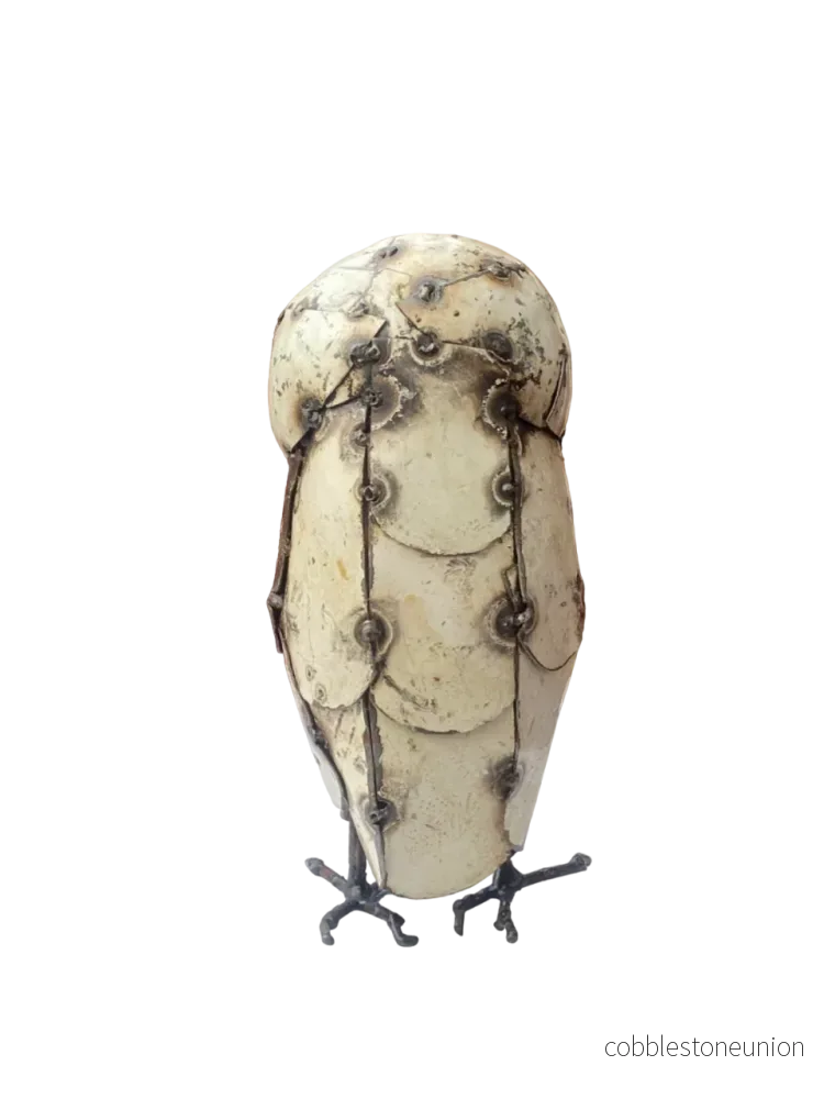 Uggla Vit 22 cm – Handgjord Metallskulptur från Zimbabwe - Bild 3