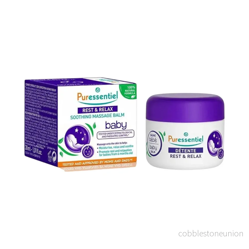 Puressentiel, Baby – Vila & koppla av, Eteriska oljor, Lugnande och återfuktande, Kroppsbalsam, För hela kroppen, 30 ml Puressentiel, Baby – Vila & koppla av, Eteriska oljor, Lugnande och återfuktande, Kroppsbalsam, För hela kroppen, 30 ml
