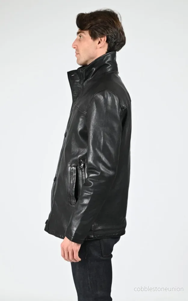Tyler Black Lambskin Leather Overshirt - Men - Bild 3