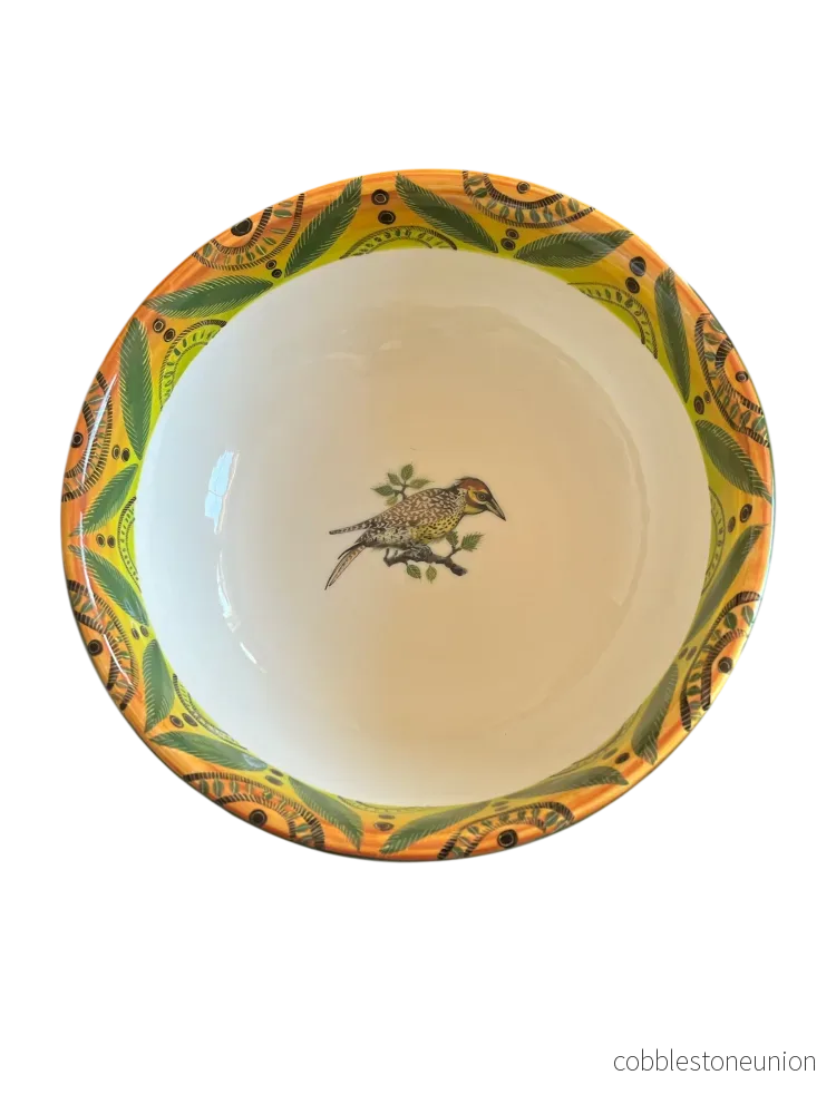 Skål Fågelmotiv 28 cm - Handgjort Porslin Zimbabwe