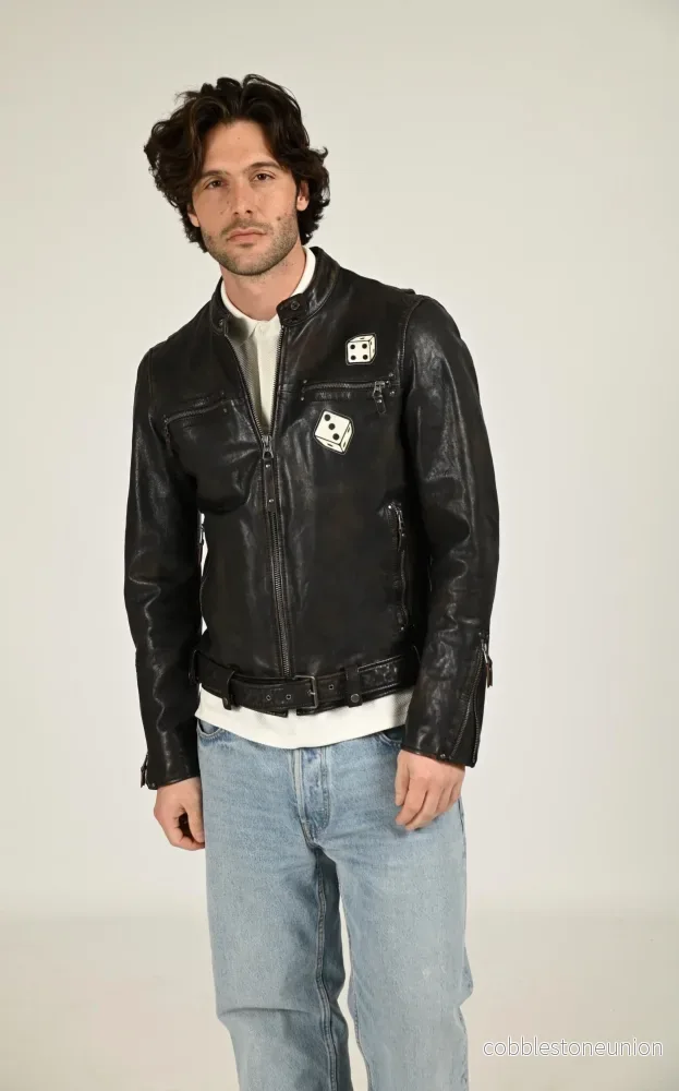 Black Akron Rock Leather Jacket – Men