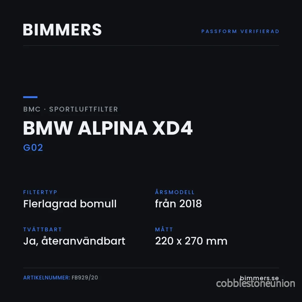 BMC Sportluftfilter BMW Alpina XD4 G02 (3.0 BiTurbo AWD), FB929/20 - Bild 2