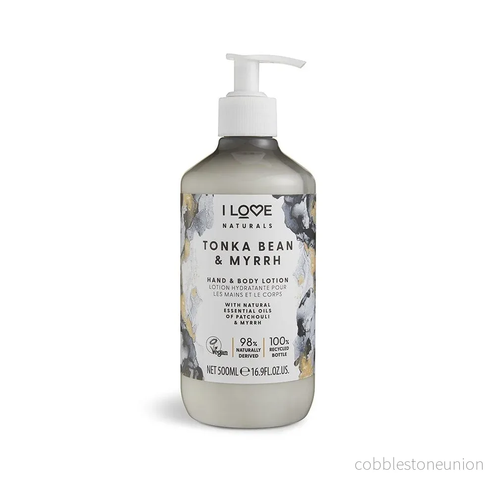 I Love, Naturals Collection, Vegan, Återfuktande och mjukgörande, Tonkaböna & Myrra, Lotion, För händer & kropp, 500 ml I Love, Naturals Collection, Vegan, Återfuktande och mjukgörande, Tonkaböna & Myrra, Lotion, För händer & kropp, 500 ml