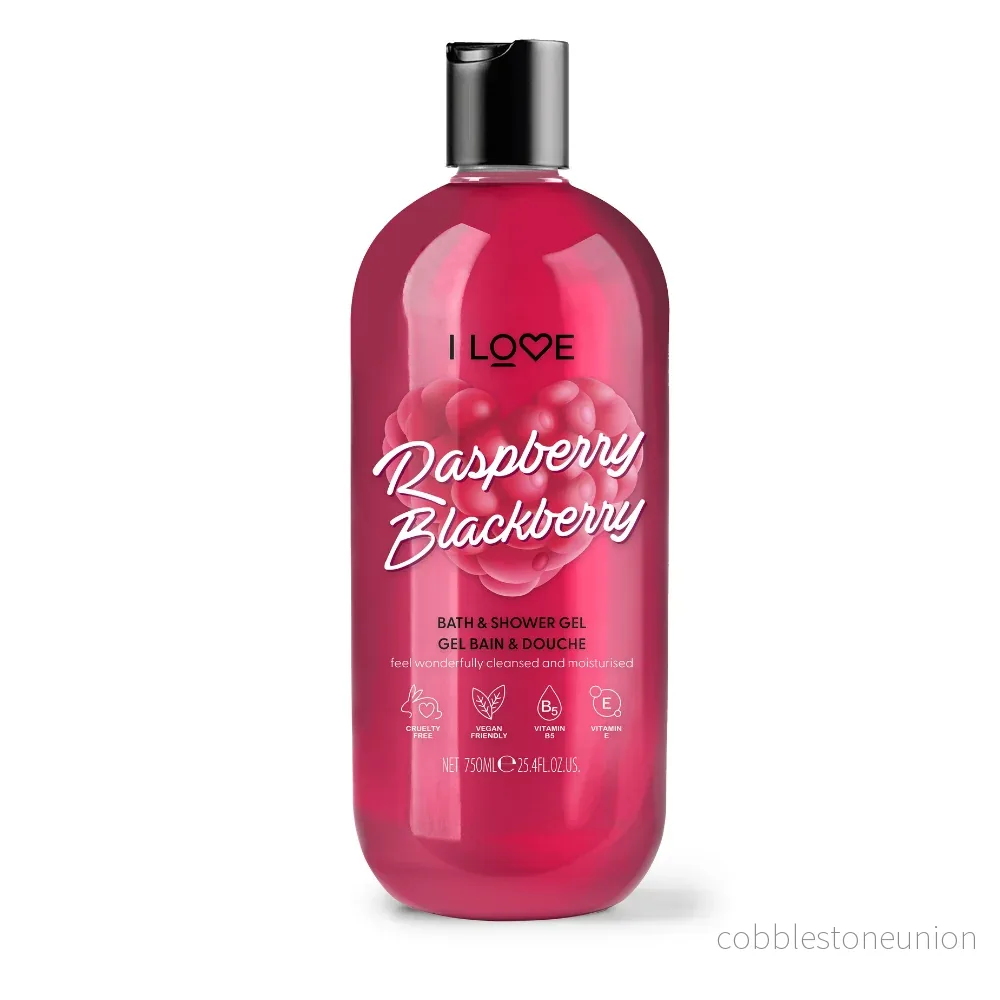 I Love, hallon & björnbär, Återfuktande, duschgel, För alla hudtyper, 750 ml I Love, hallon & björnbär, Återfuktande, duschgel, För alla hudtyper, 750 ml