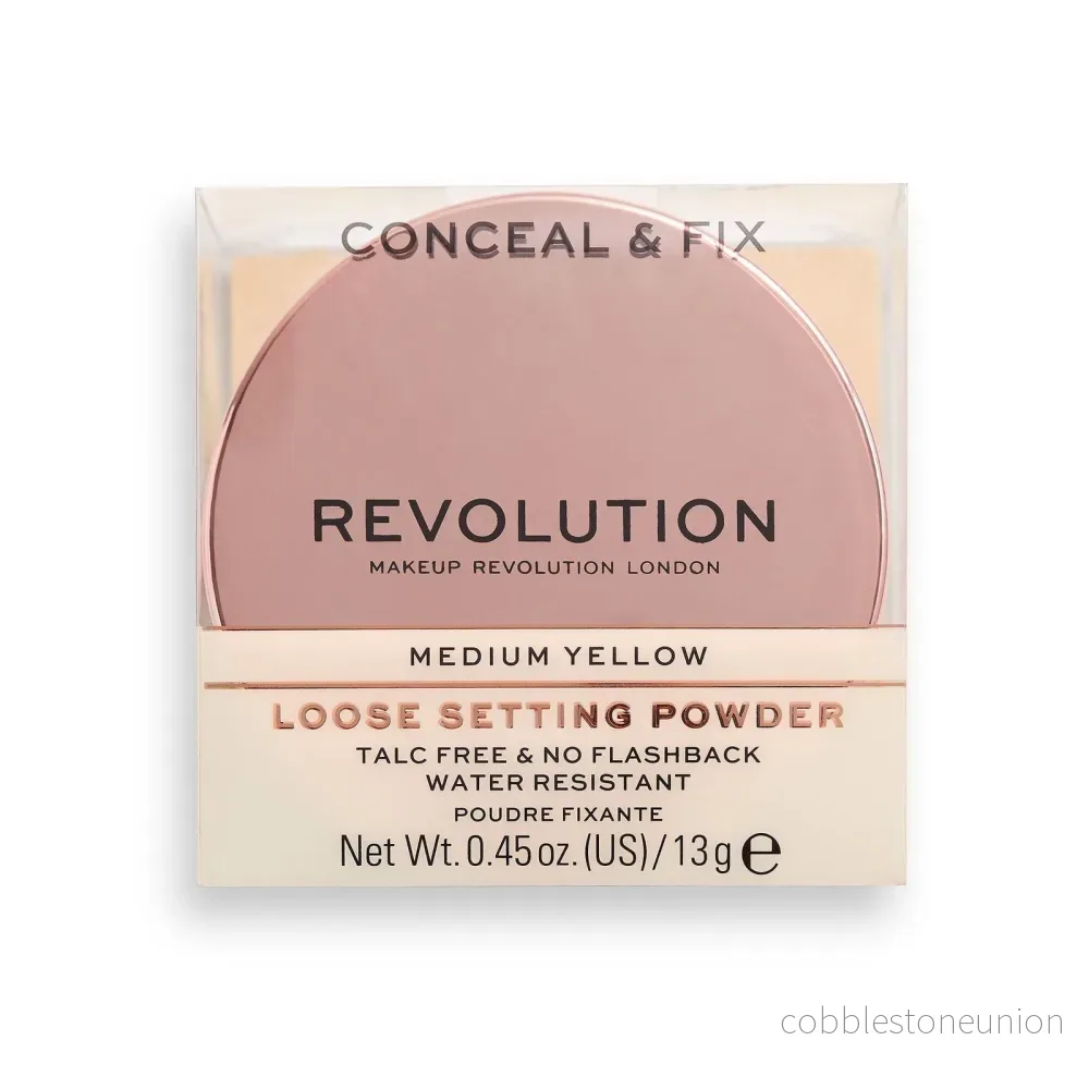 Makeup Revolution, Conceal & Fix, Vegan, Löst fixeringspuder, Mellangul, 13 g Makeup Revolution, Conceal & Fix, Vegan, Löst fixeringspuder, Mellangul, 13 g
